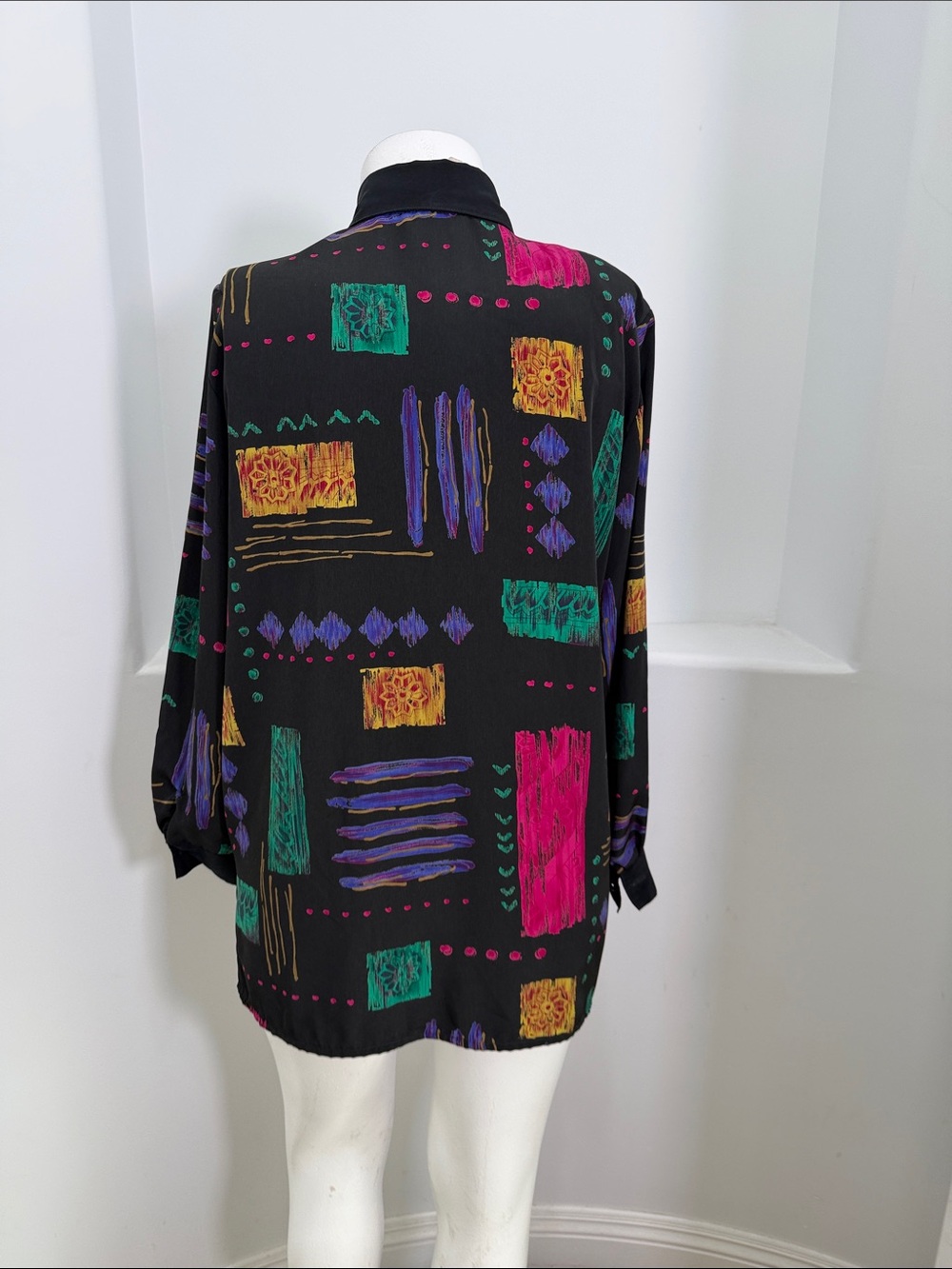 CASCAIS Of California 1980s Black Multicolor Geometric Print Button-Up Shirt L - Picture 2 of 6